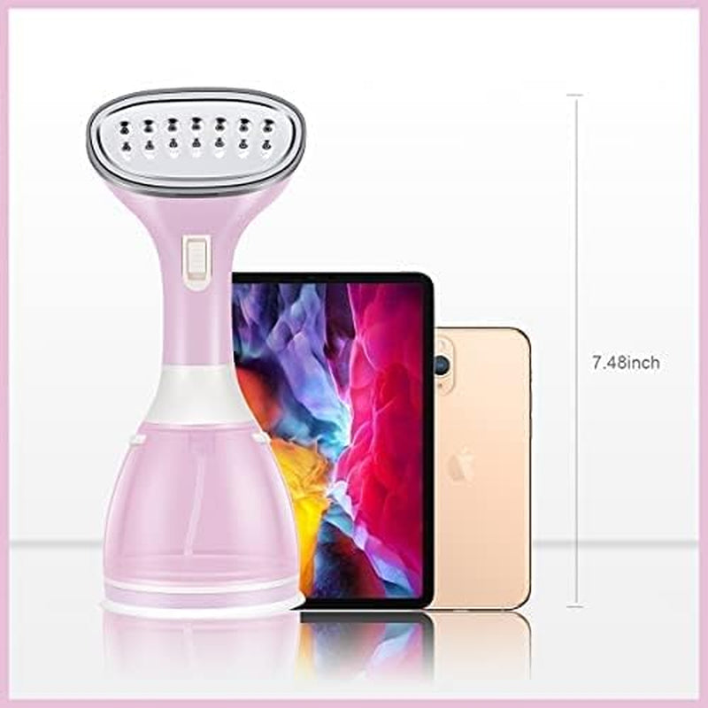 Steamer for Clothes Steamer Powerful Handheld Portable Travel Garment Steamer Fabric Wrinkle Remover 20S Fast Heat-Up 280Ml Large Detachable Water Tank Pink