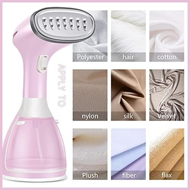 Steamer for Clothes Steamer Powerful Handheld Portable Travel Garment Steamer Fabric Wrinkle Remover 20S Fast Heat-Up 280Ml Large Detachable Water Tank Pink